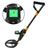 Metal detector for treasure hunting showing waterproof search coil