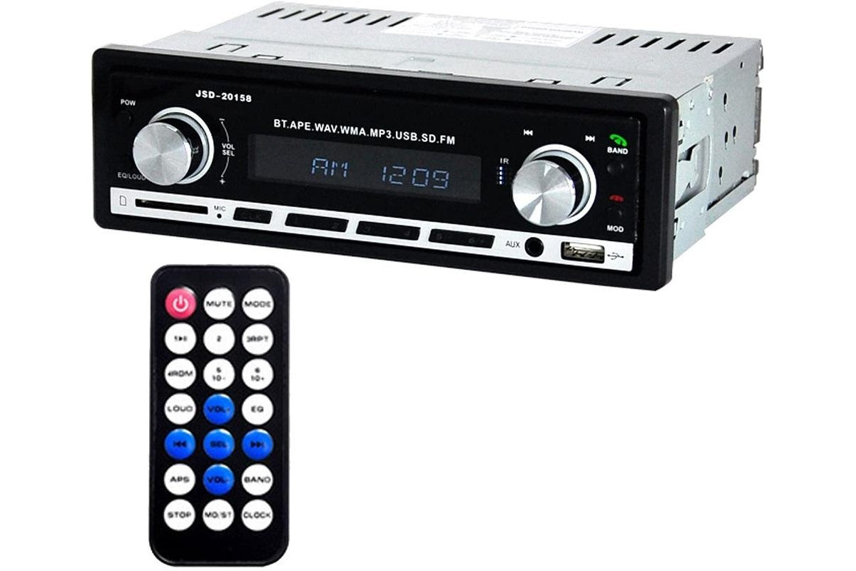 Side view of 12V car stereo with USB and SD card slots