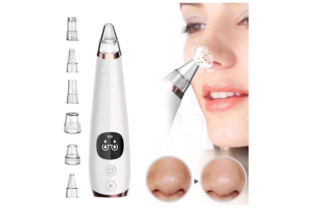 Close-up of electric blackhead remover tip for deep pore cleaning