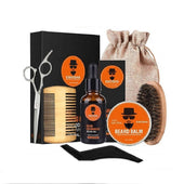 Beard grooming kit with natural beard oil and balm in wooden case