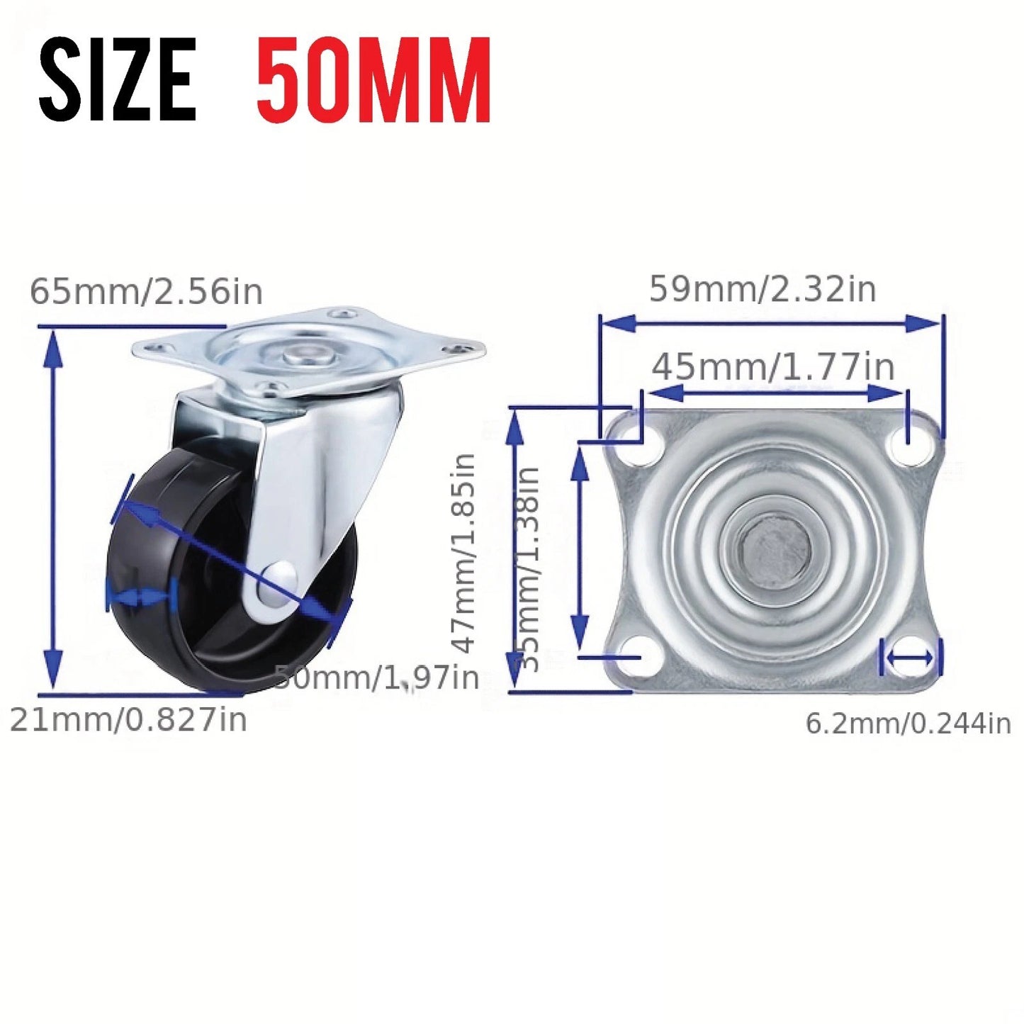 Caster wheels trolley wheels kit showing double bearing detail