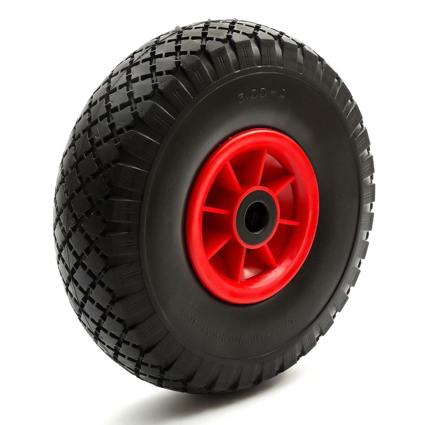 Red PU tyre on go cart wheel for wheelbarrow use