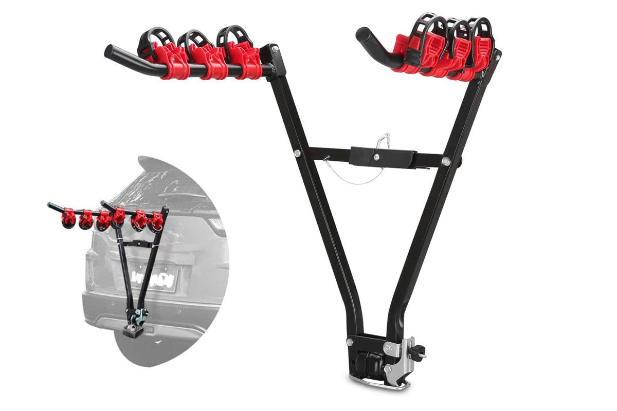 Bike rack demonstrating easy one-step fold away design
