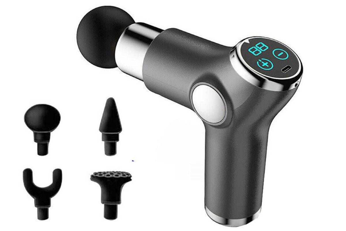 Massage gun held in hand demonstrating lightweight design