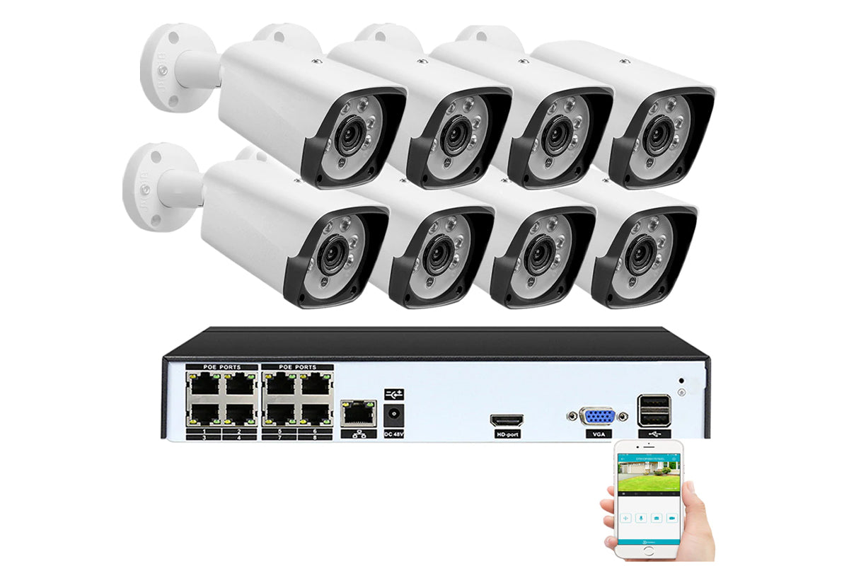 Security camera system POE CCTV with compact NVR unit and cameras