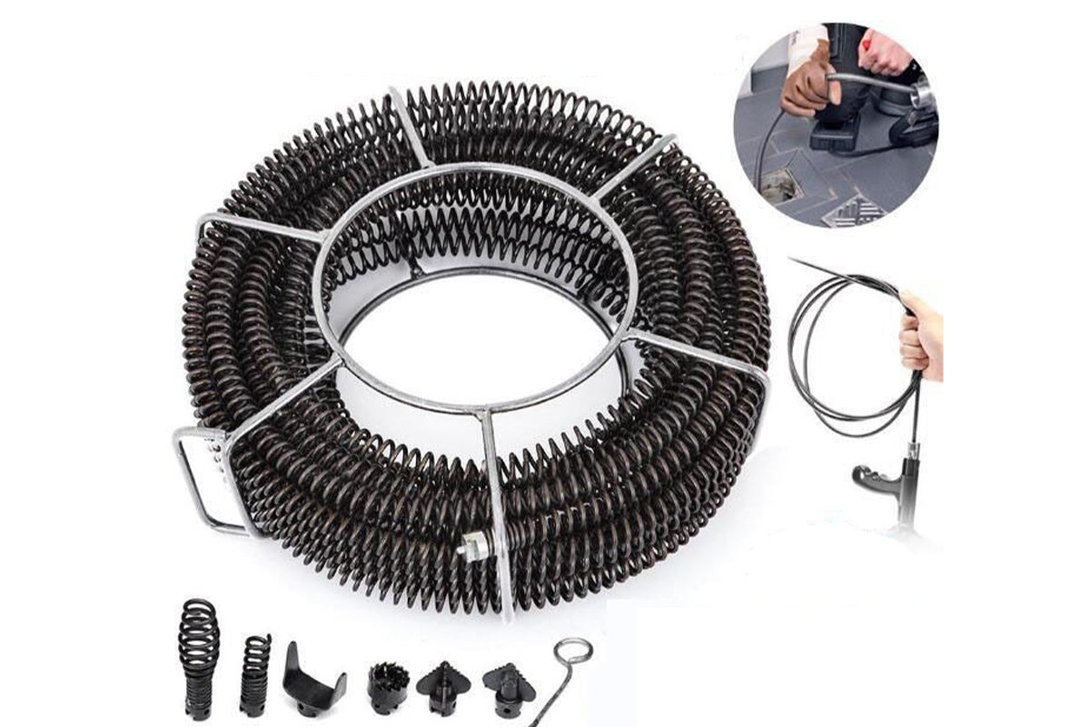 Drain snake pipe cleaner with joint breaker and drill shank