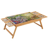 Puzzle table wooden jigsaw board top view showing smooth surface