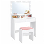 Ziva Dressing Table with Drawers and Lighted Mirror and Stool