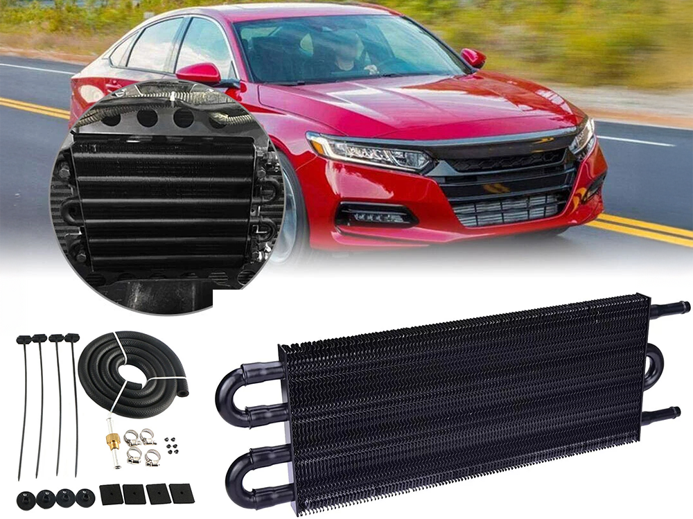 Universal 4 rows oil cooler radiator highlighting 7mm inlet and outlet diameter
