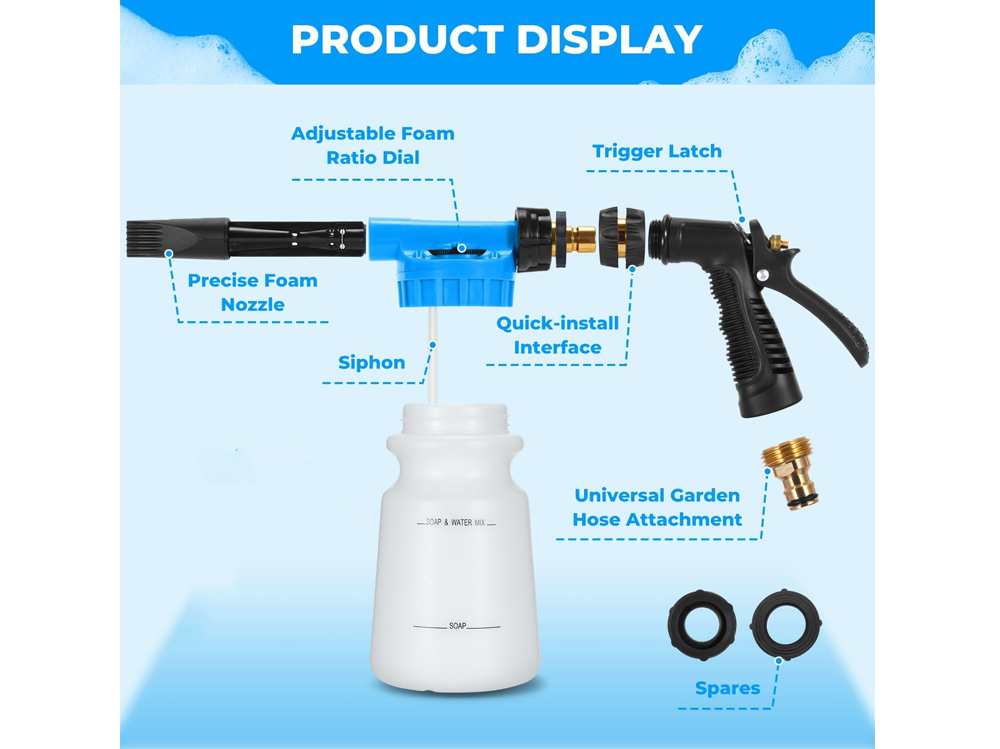 Car foam washer used for motorcycle cleaning outdoors