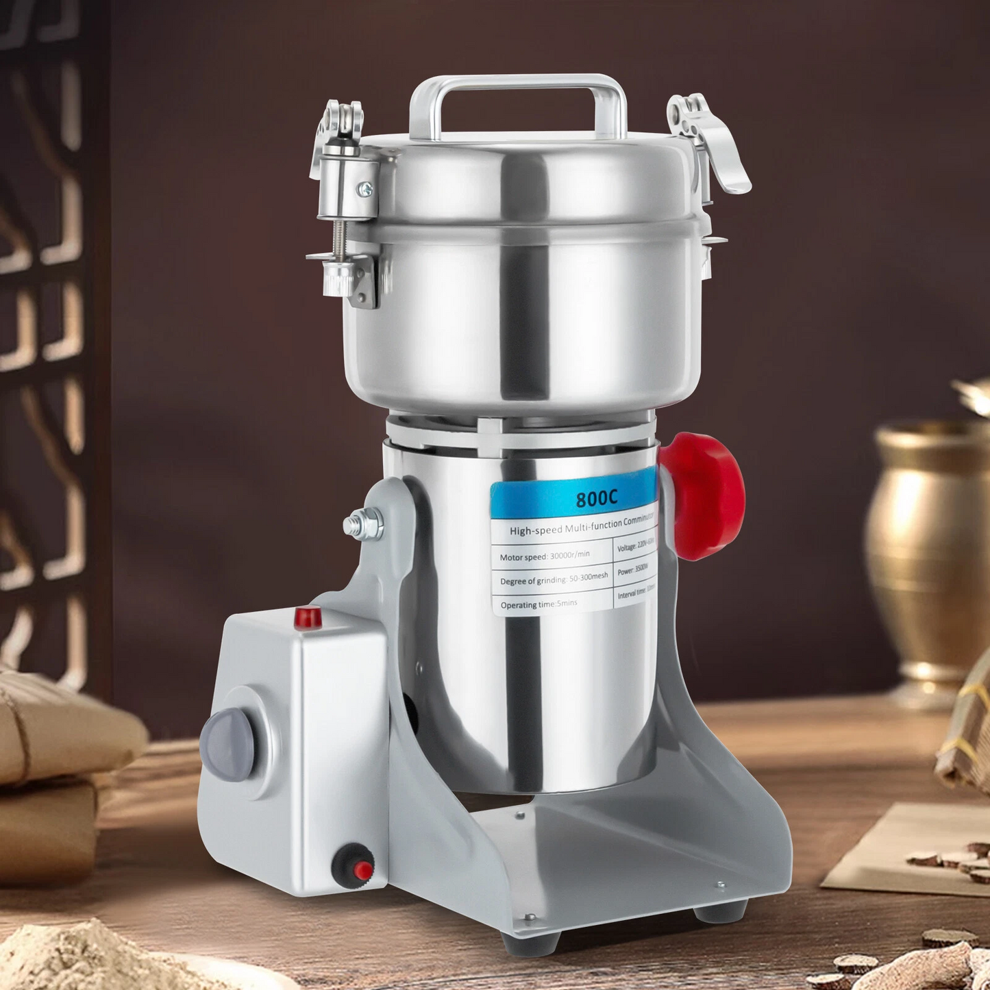 Silver electric dry food grinder machine with safety overload protection