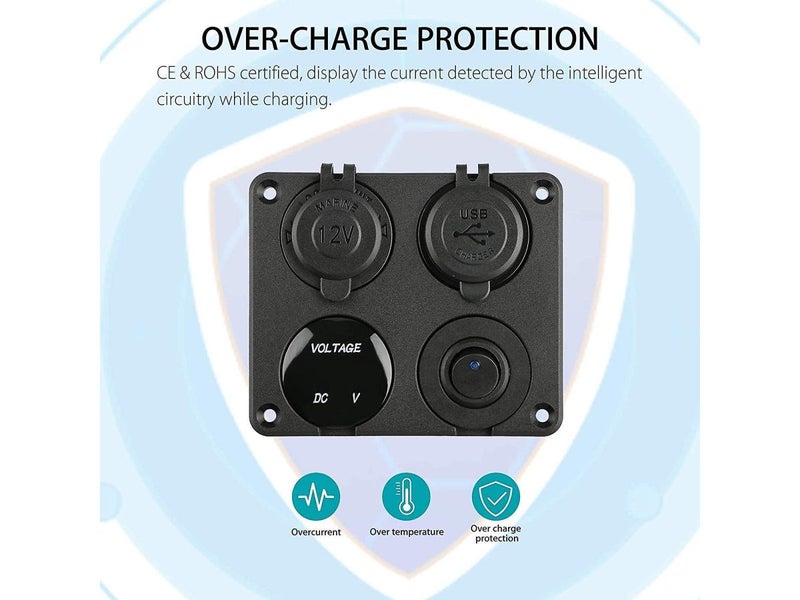 Marine boat rocker switch panel showing ON-OFF rocker switch detail