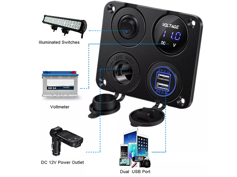 Marine Boat Rocker Switch Panel 12V