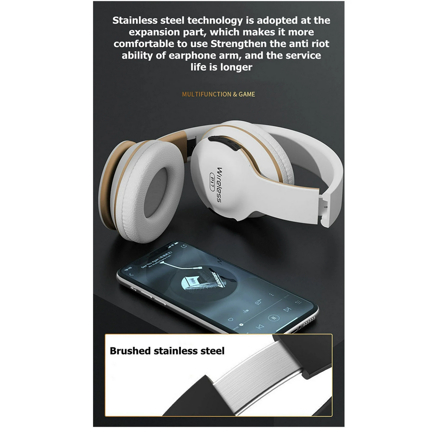 Bluetooth headphones displaying 40mm driver speaker
