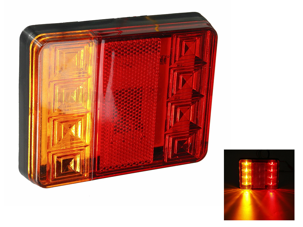 Close up of LED trailer tail lights with built in reflector detail