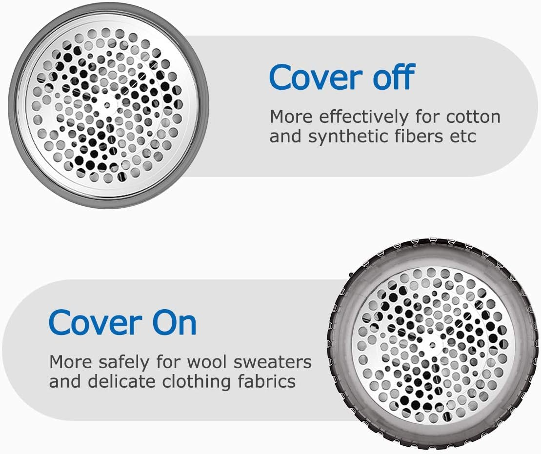 Close up of three-blade design on electric lint remover