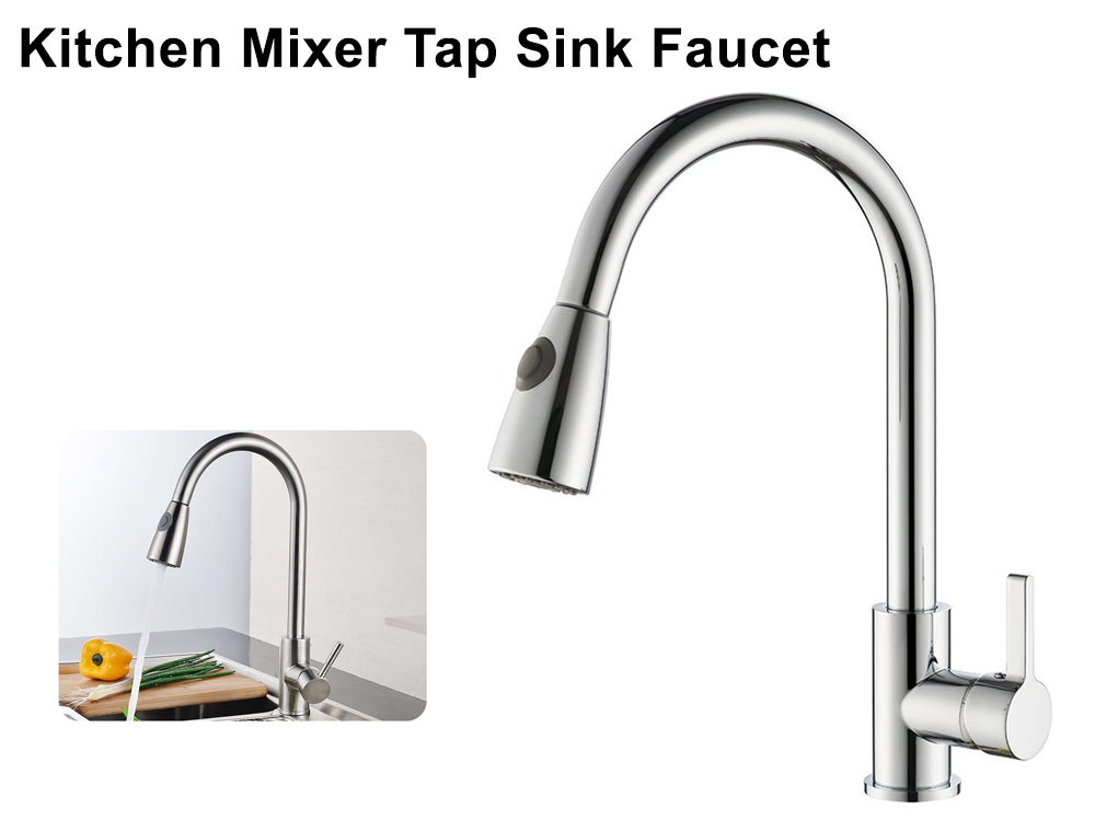 Kitchen sink mixer tap hose extended showing pull-out feature