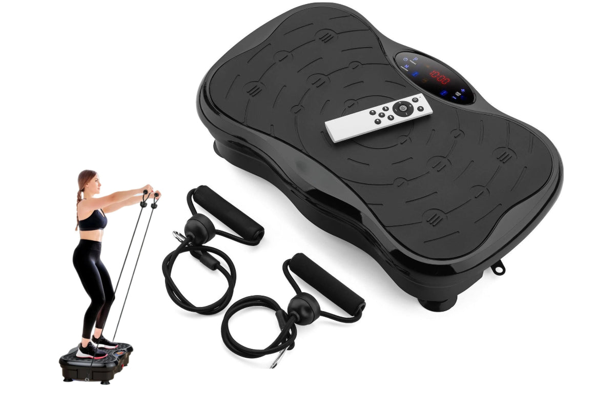 Vibration plate exercise machine with yoga straps included
