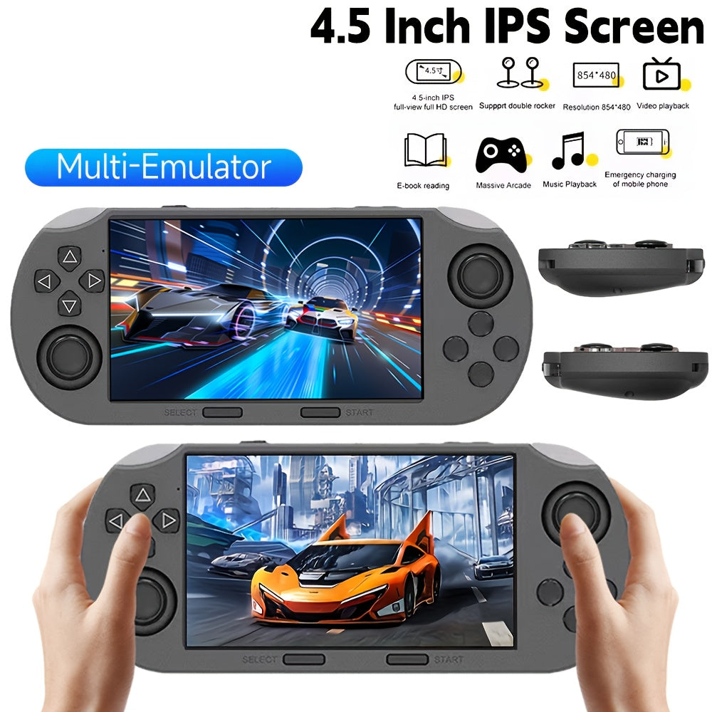 Portable gaming console retro game console resting on table with adapter
