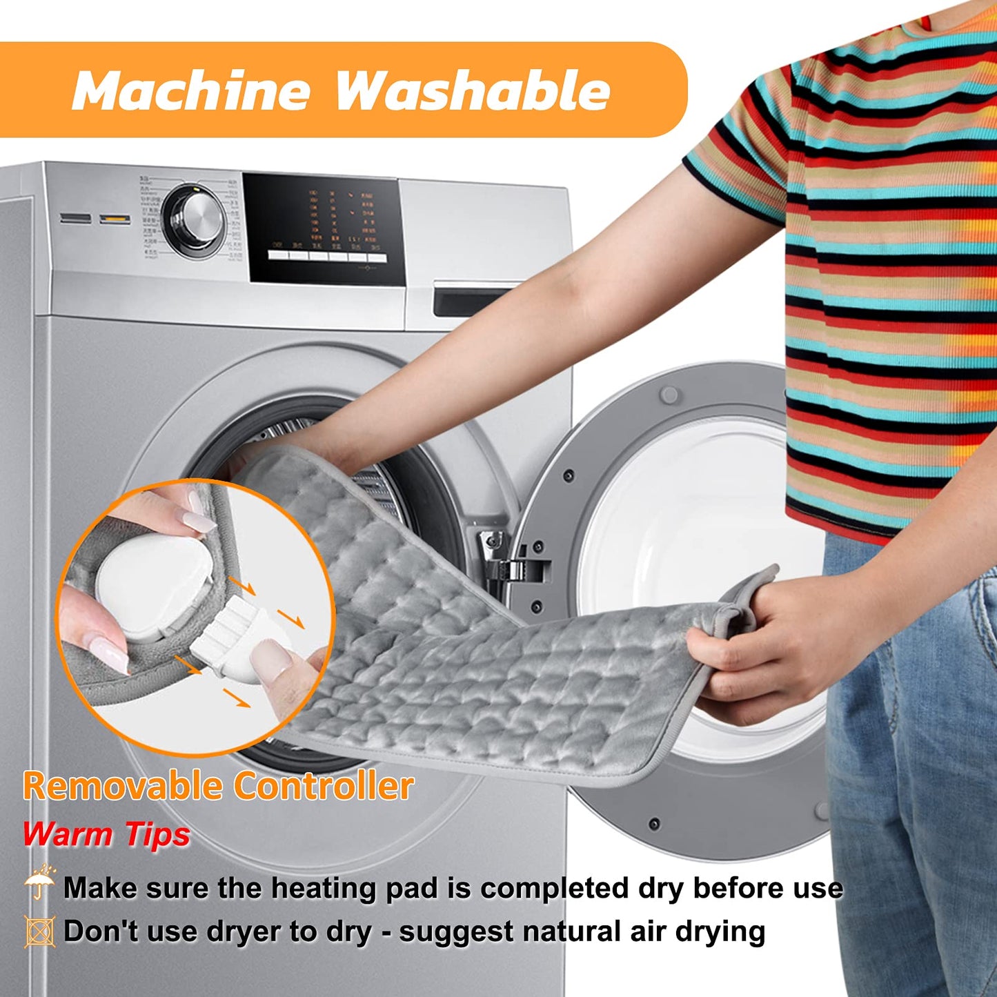 Electric hot heated blanket showing machine washable fabric label