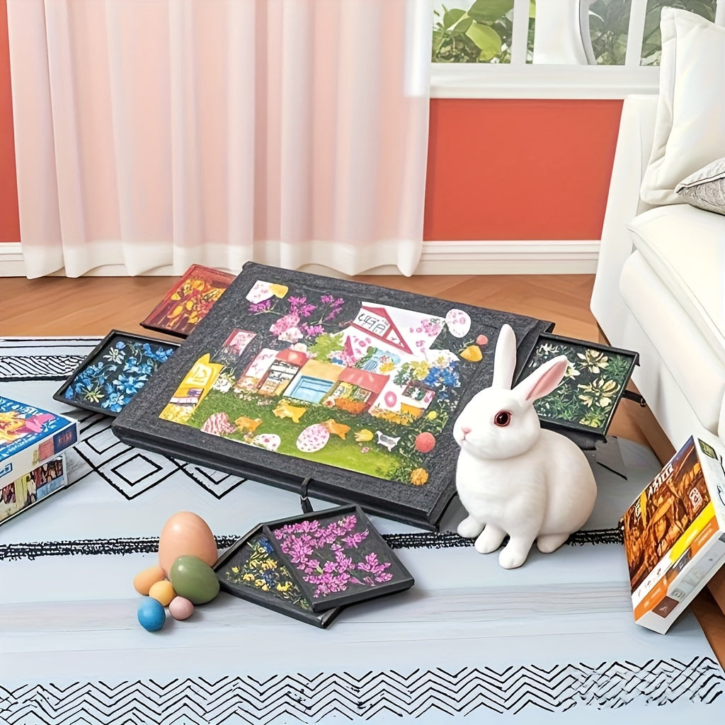 Compact jigsaw puzzle board folded flat for storage