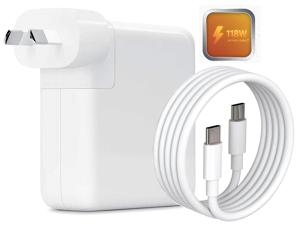 Replacement MacBook charger 118W with USB-C cable coiled neatly