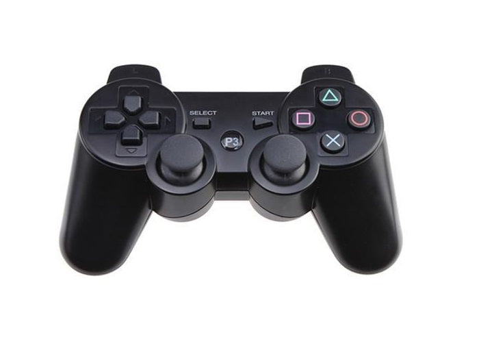 PS3 wireless controller replacement in black colour on white background