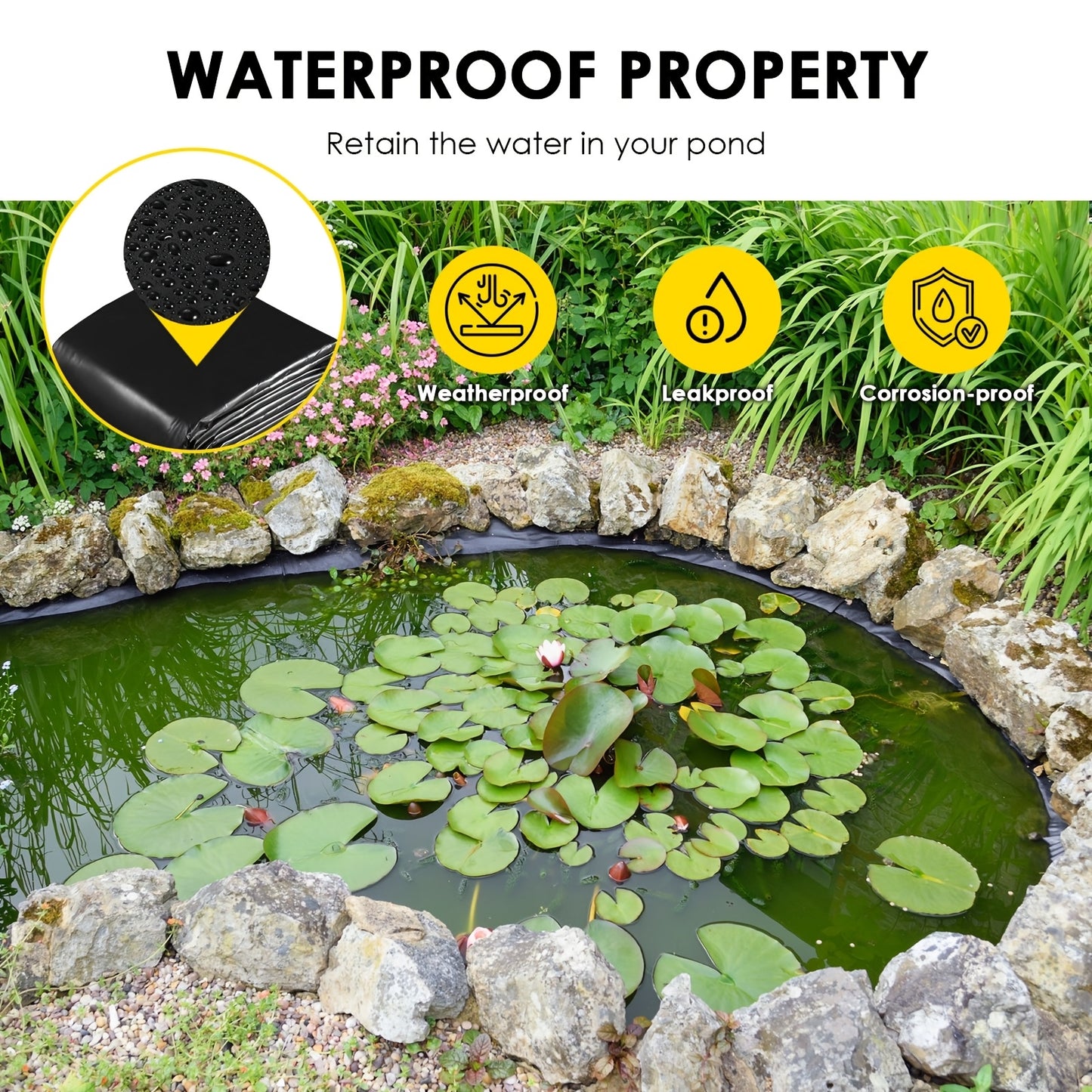 Pond liner 6x5m HDPE black used in water garden setup