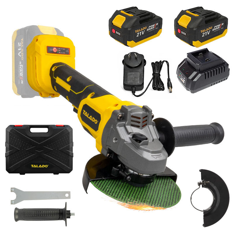 Protective cover attached to cordless angle grinder
