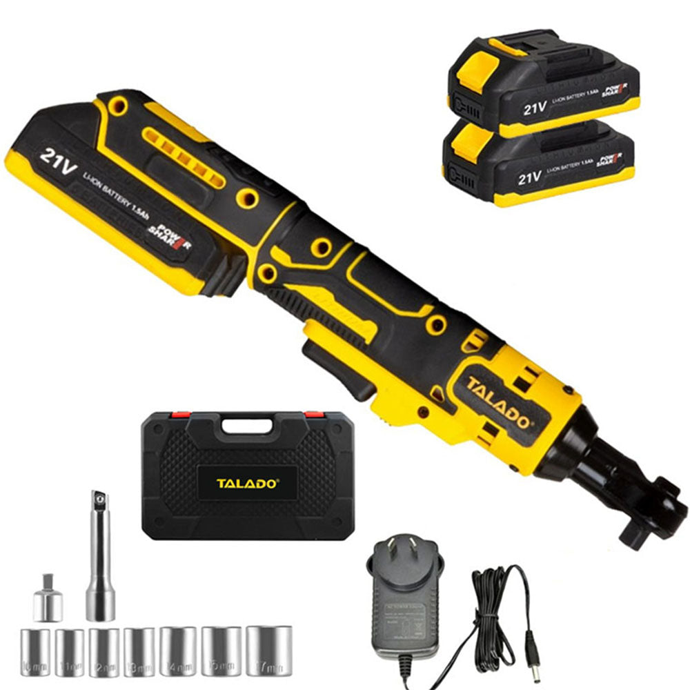 Carrying case open with electric wrench and accessories inside