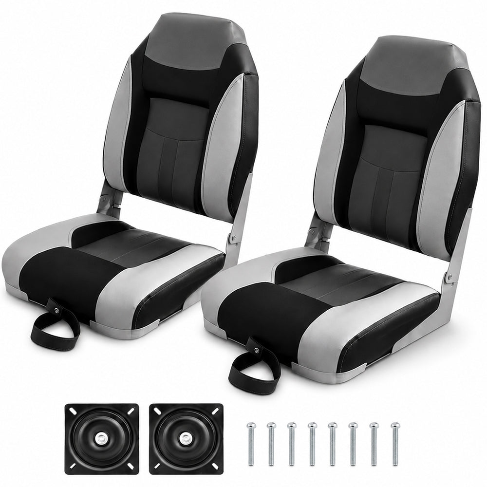 Boat Seats – 2PCS Folding Marine Helm Captain Chairs with Swivel Bases