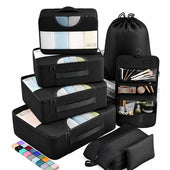 8Pcs Packing Cubes for Travel Luggage Organiser Bag-Black