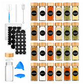 24Pc Glass Spice Jar Set with Acacia Wood Lids & Shakers