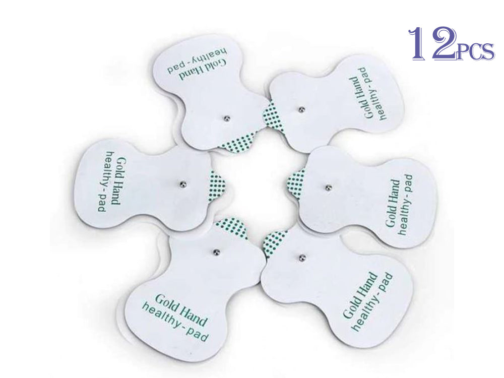 TENS machine pads 12 attached to arm for muscle therapy