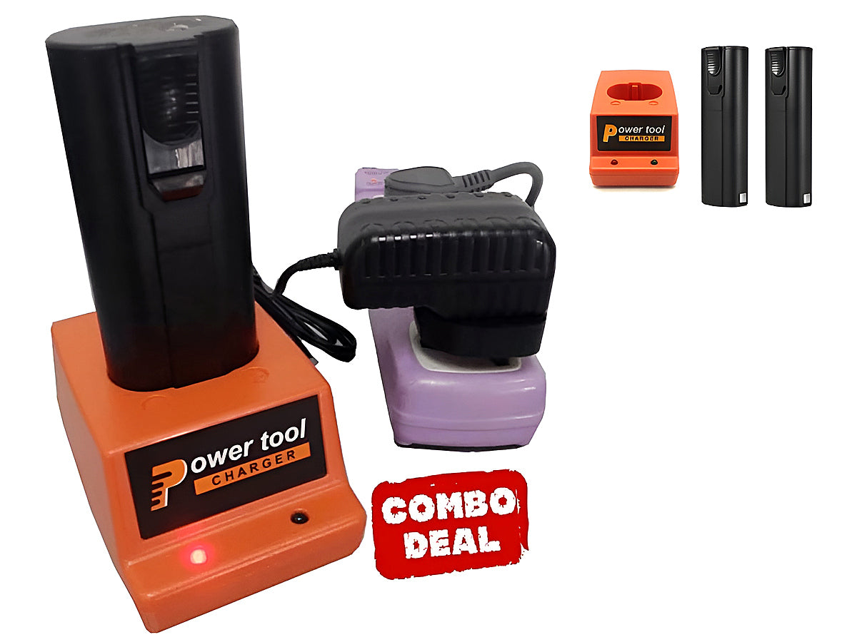 Paslode charger plugged in with battery inserted ready to charge