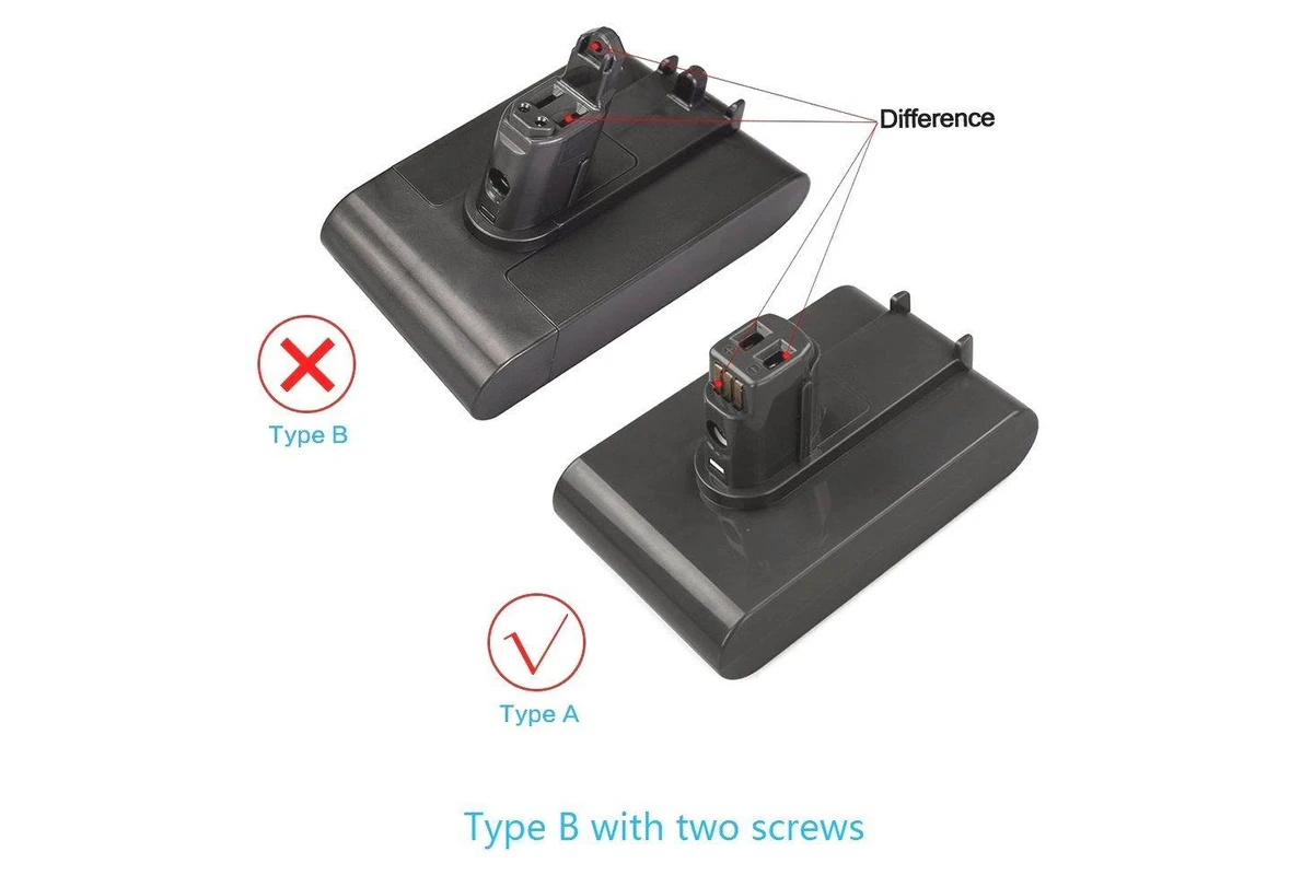 Dyson vacuum battery Type A being held to show size and shape
