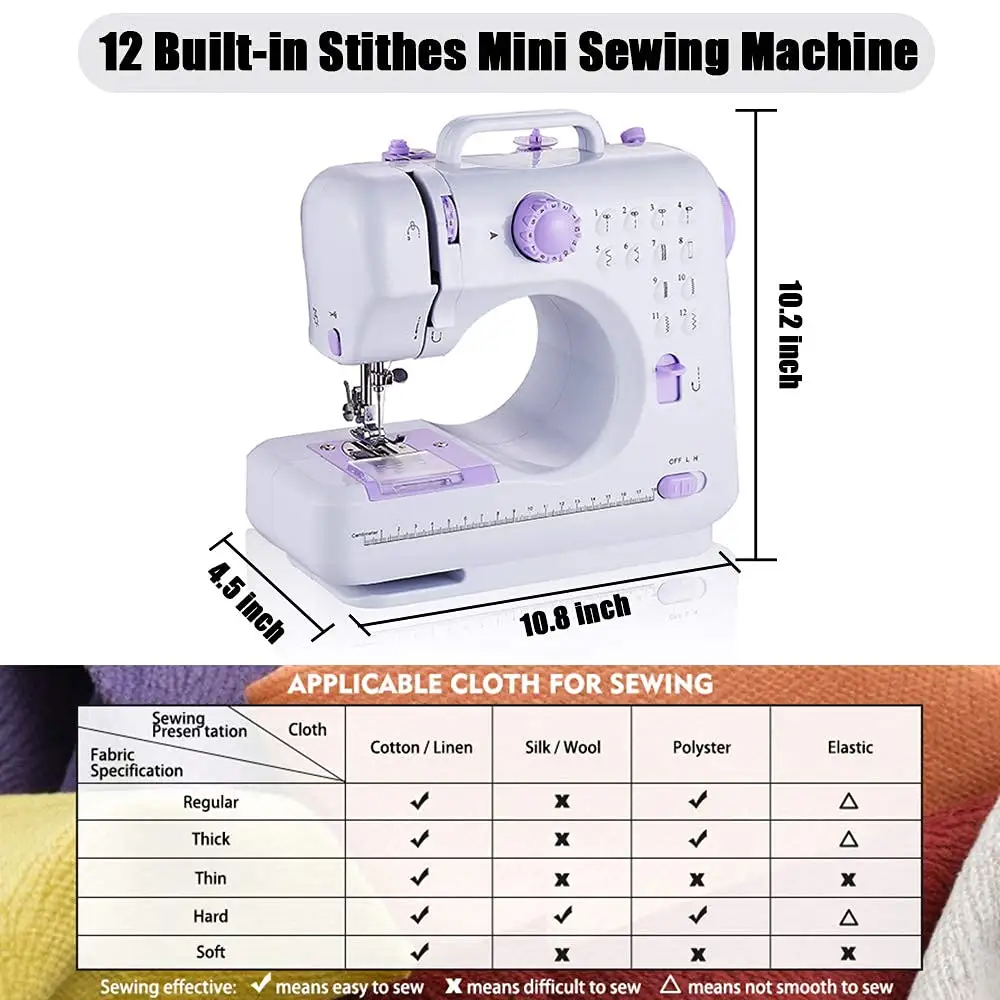 Portable sewing machine placed on a wooden table