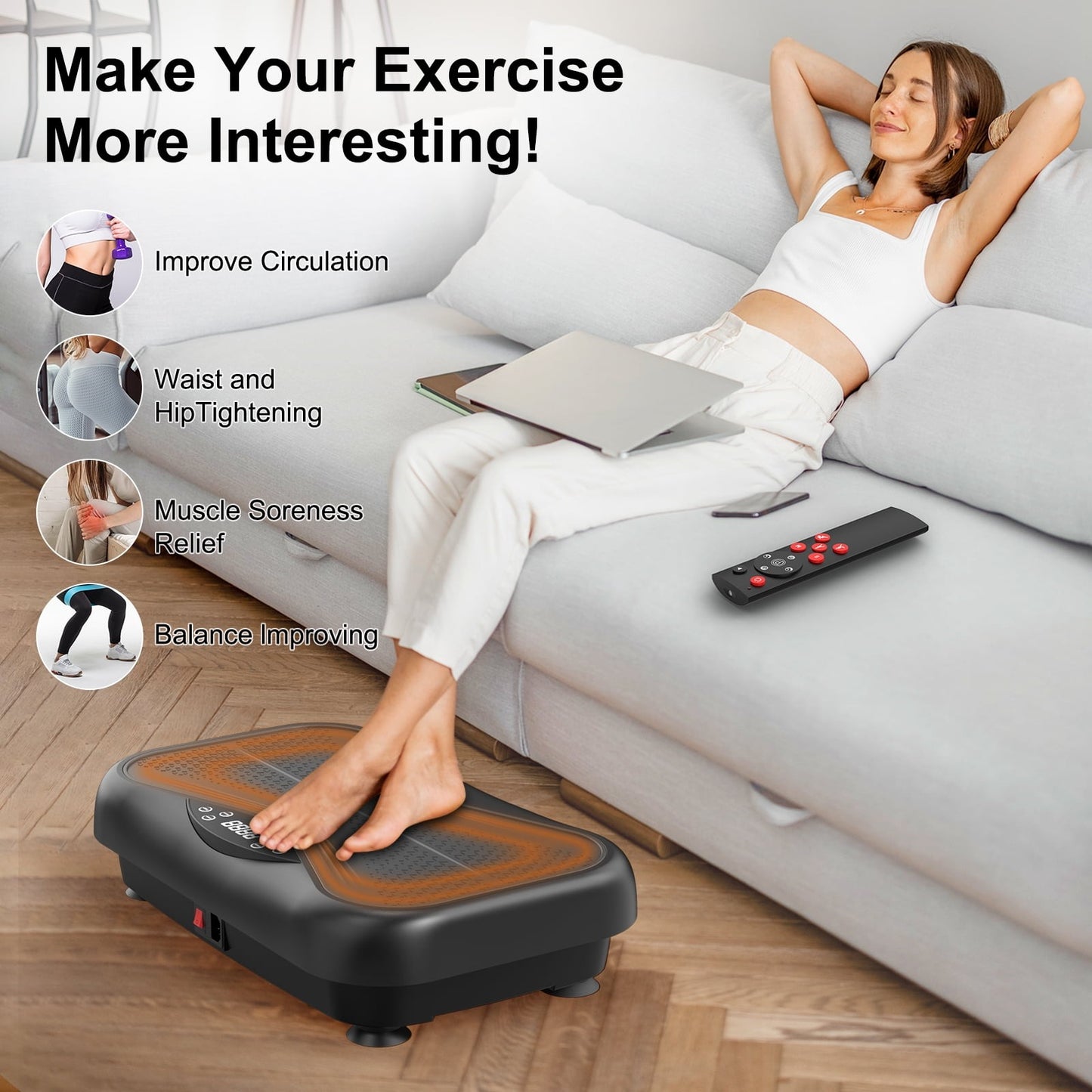 Vibration plate with remote and resistance bands included