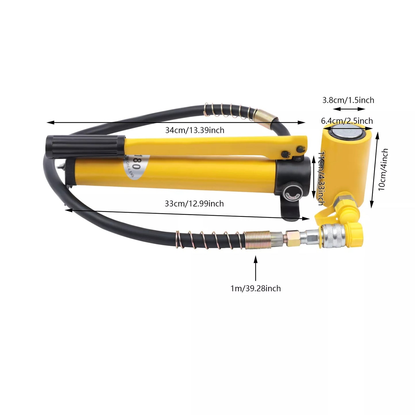 Hydraulic ram jack with manual pump and user manual included