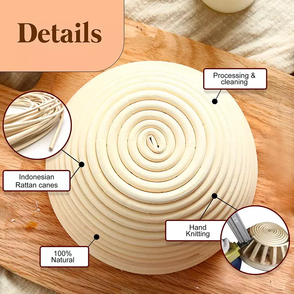 Side view of bread proofing basket kit showing oval shape