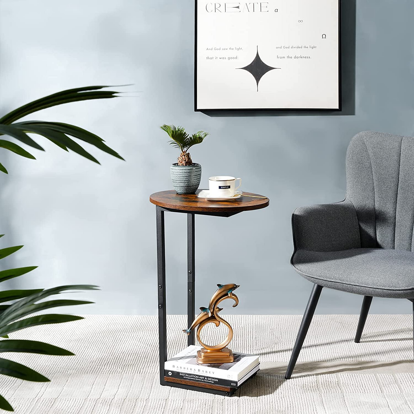 Side table folded for easy storage and portability