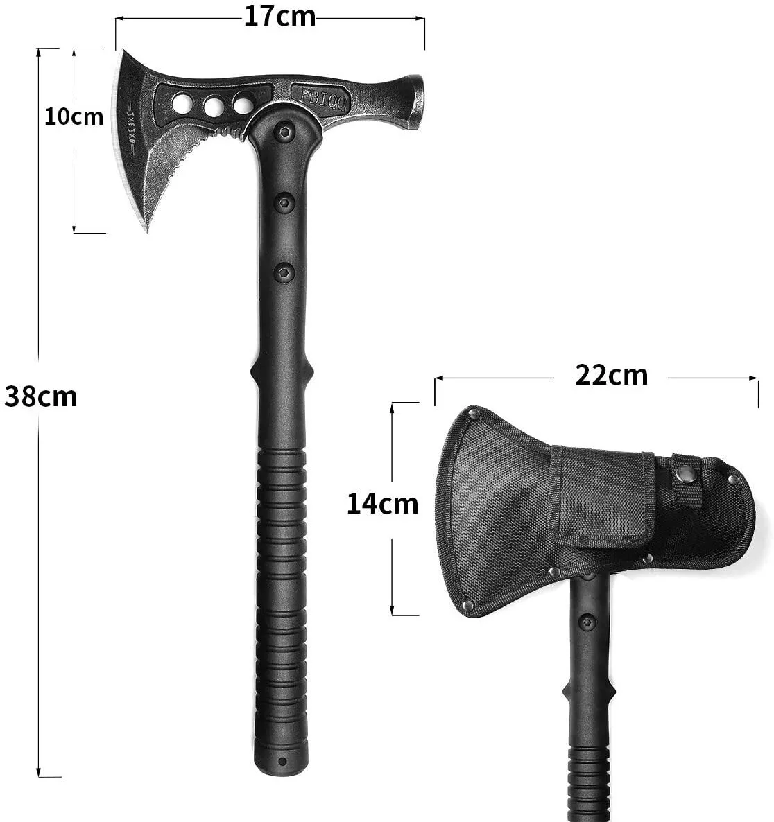 Survival tomahawk axe held in hand showing grip and size