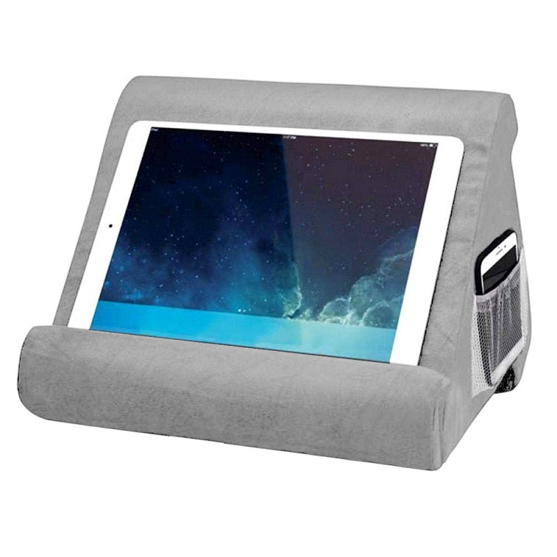 grey cotton blend cover texture on iPad pillow stand