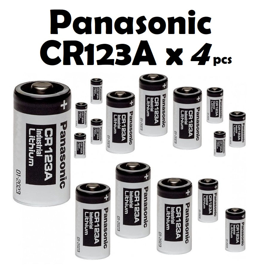CR123A Panasonic battery next to a ruler for size reference