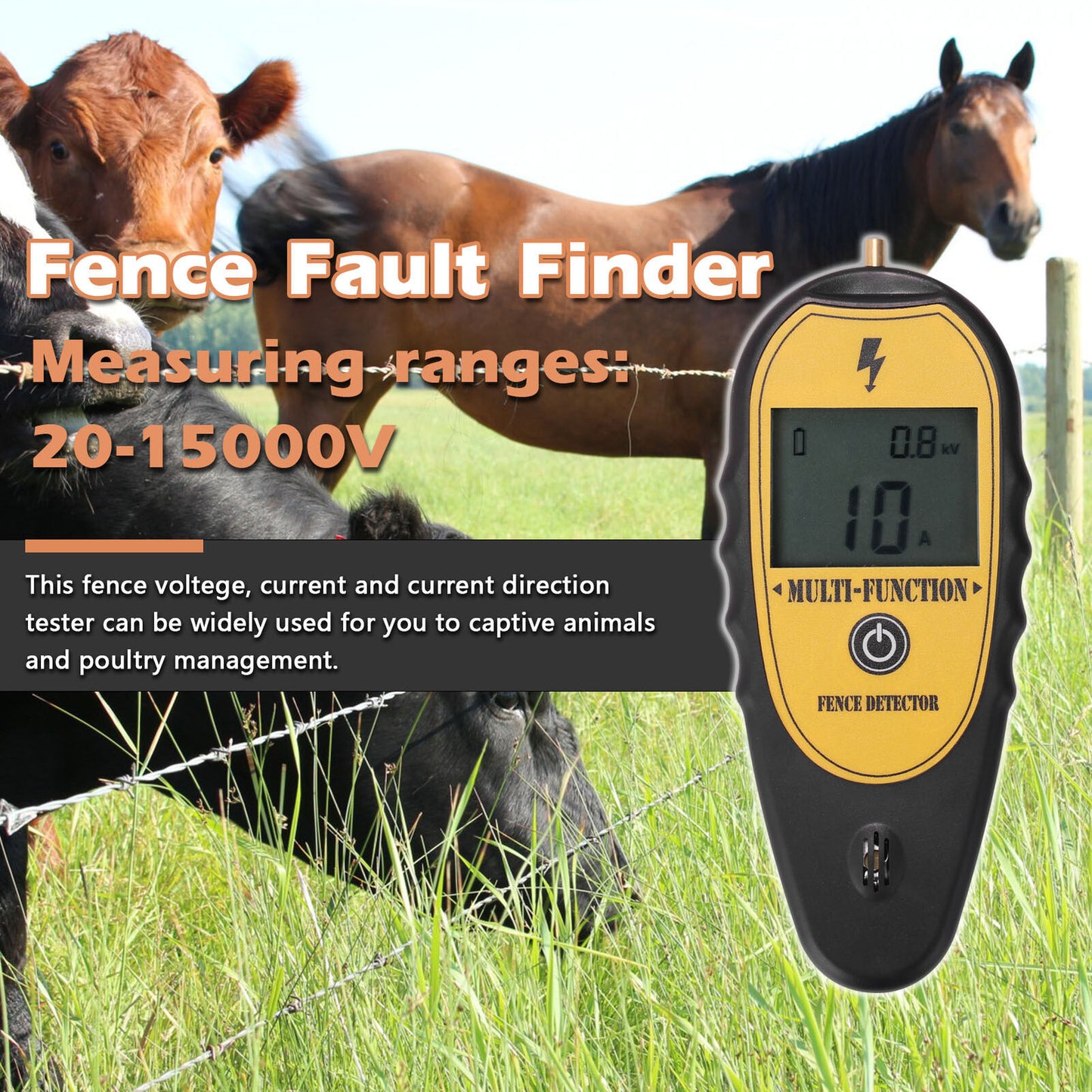 Electric fence tester held in hand showing compact size