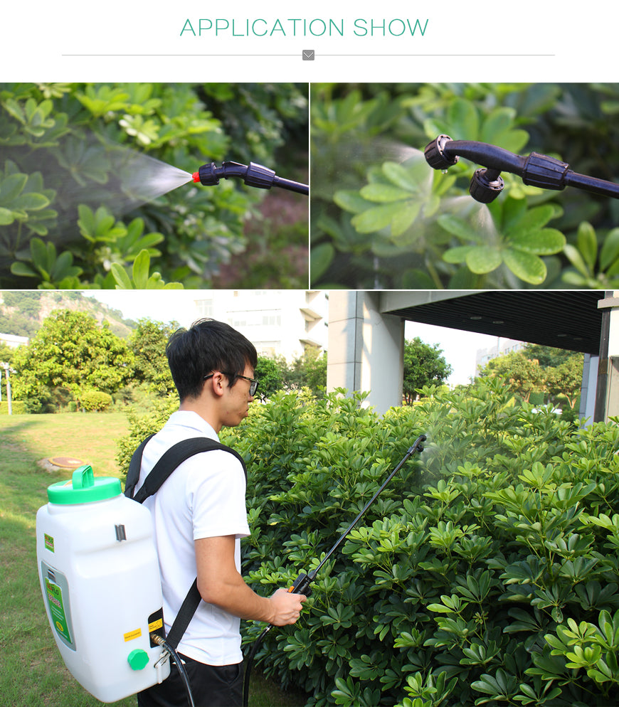 Back pack sprayer charging stand with battery on display