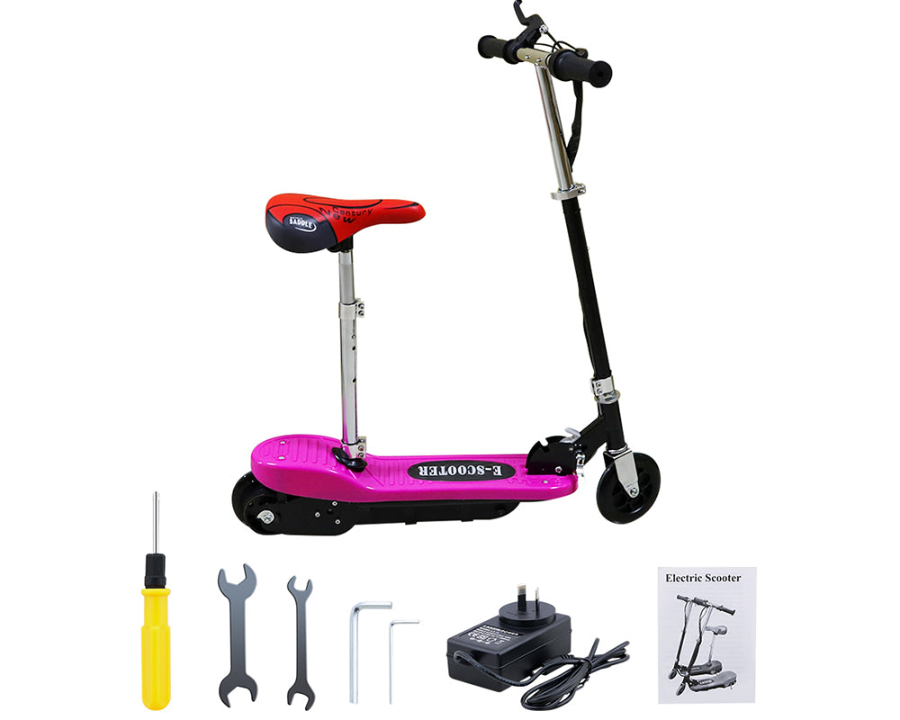 Handlebar detail on kids electric scooter with chair
