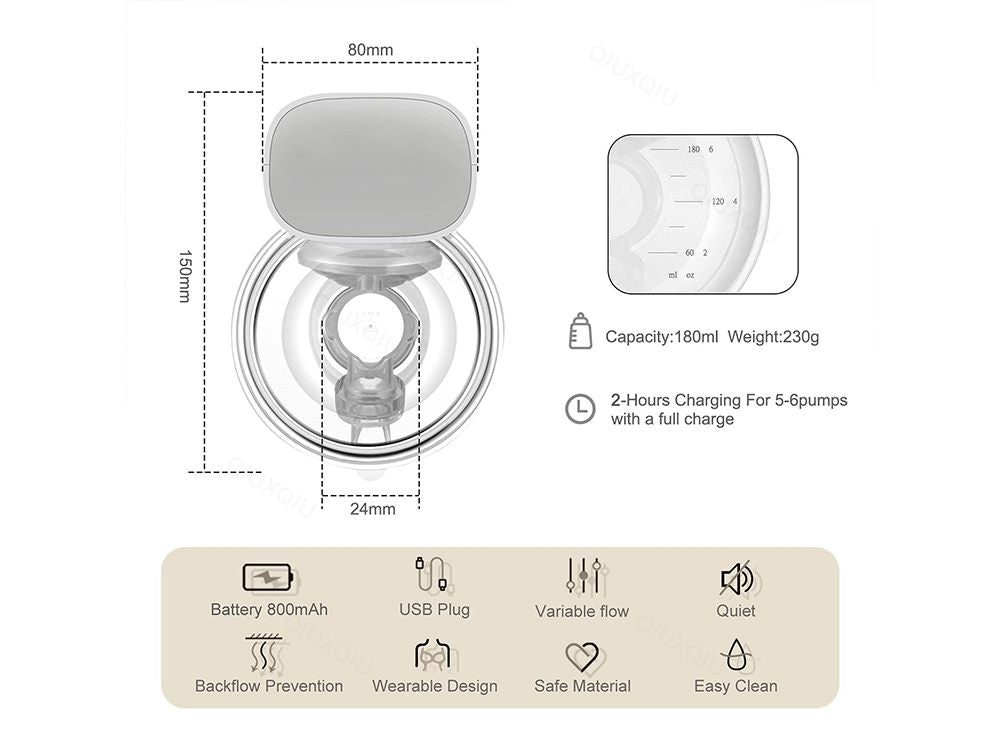Electric breast pump showing compact size and ergonomic shape