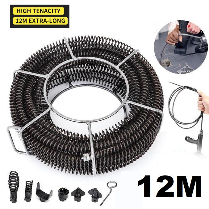 Plumber Drain Snake Pipe Pipeline Sewer Cleaner 12M 6 Drill Bit Tool