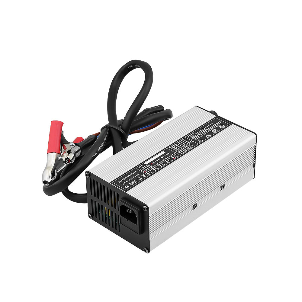 Top view of 12V 20A battery charger with label details